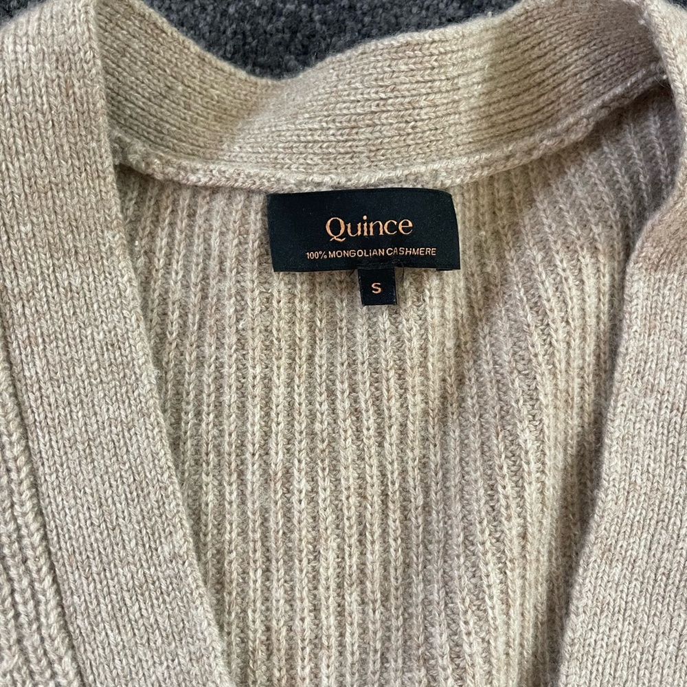 Quince Women's Cream Brown Cardigan Sweater - Picture 4 of 6